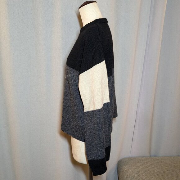 TOAST UK 100% Wool Sweater Black Striped Gray Small Medium - Picture 2 of 7